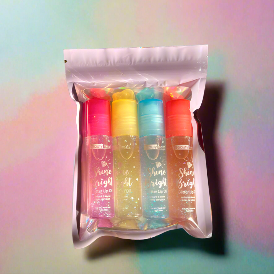 Kawaii glitter lipgloss bundle with sparkly tubes and cute packaging – perfect gift for teens and lip gloss lovers
