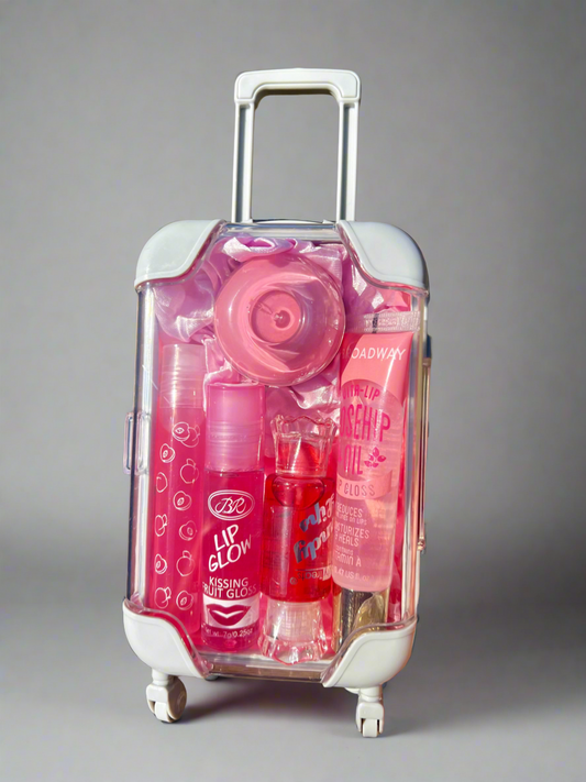 Dark Pink Mini Suitcase Lipgloss Bundle