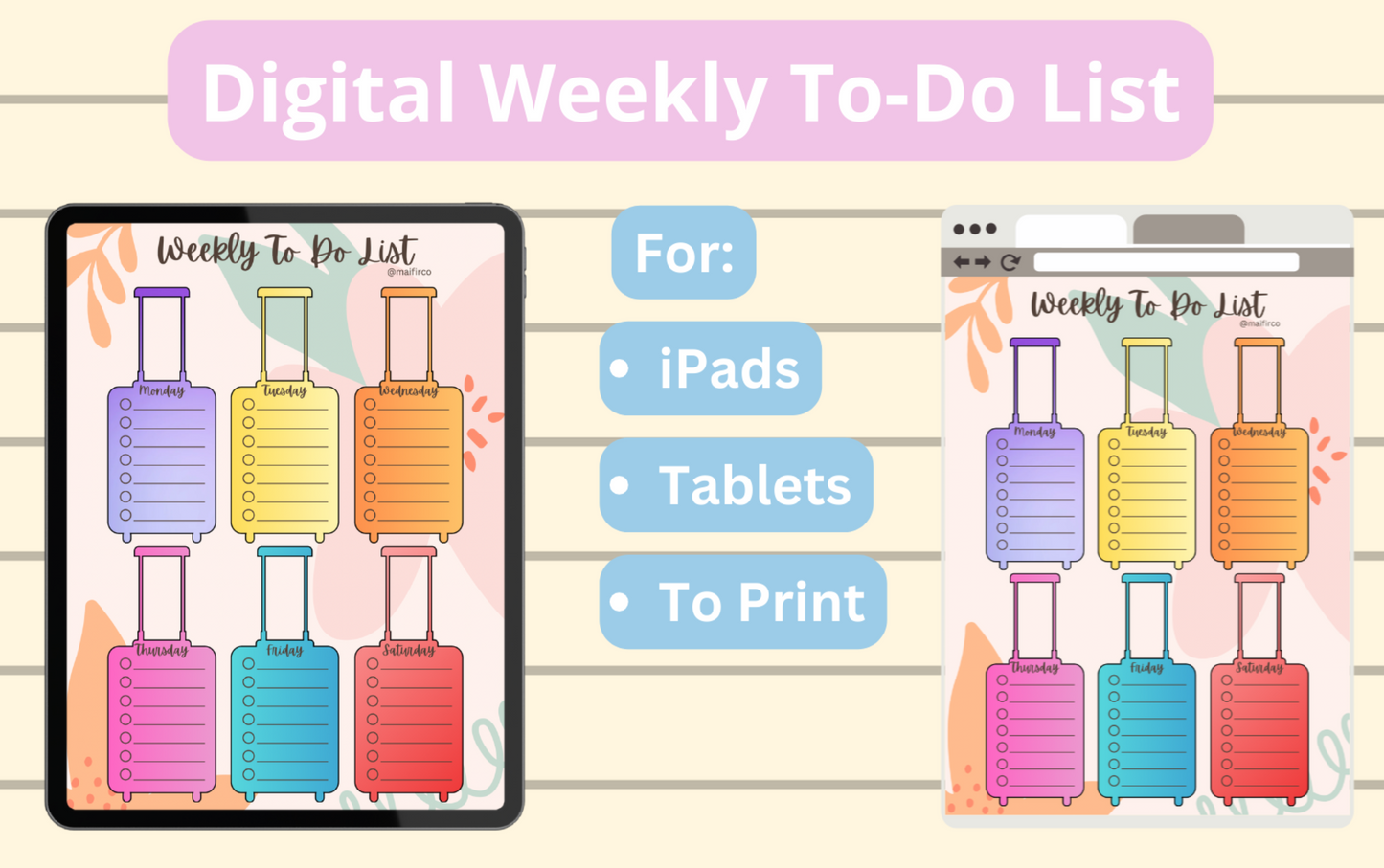 Mini Suitcase-Themed Weekly To-Do List for iPad – Digital Planner Download